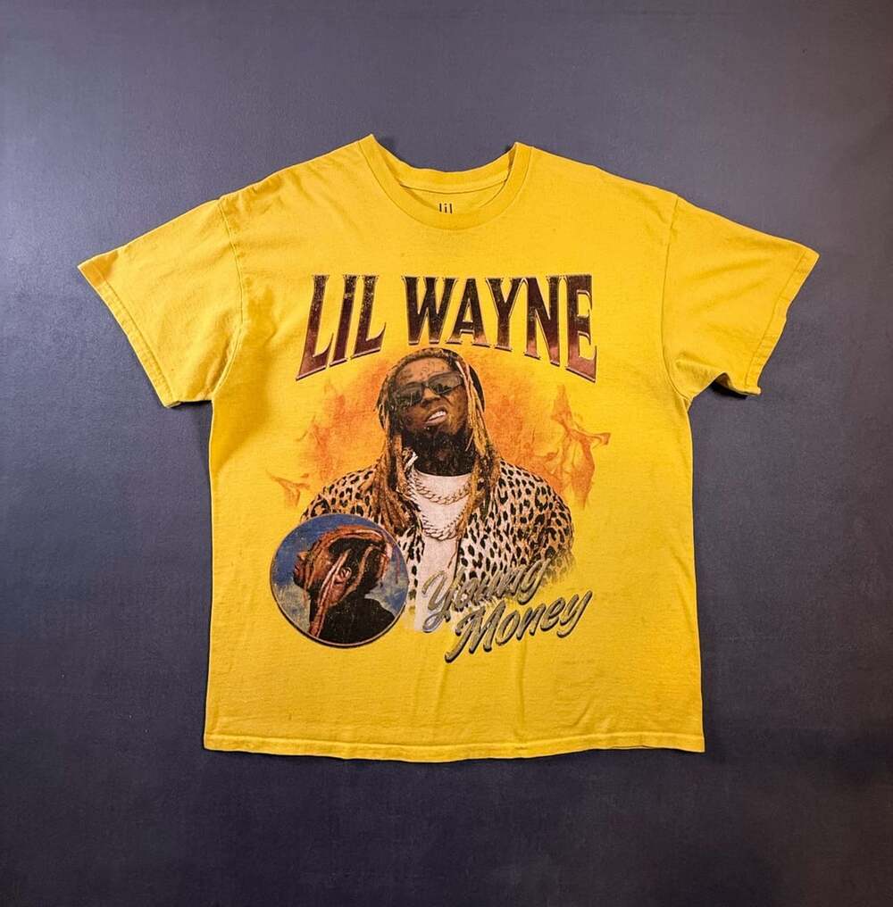 Lil Wayne Young Money Vintage Graphic Yellow Rap T-Shirt XL